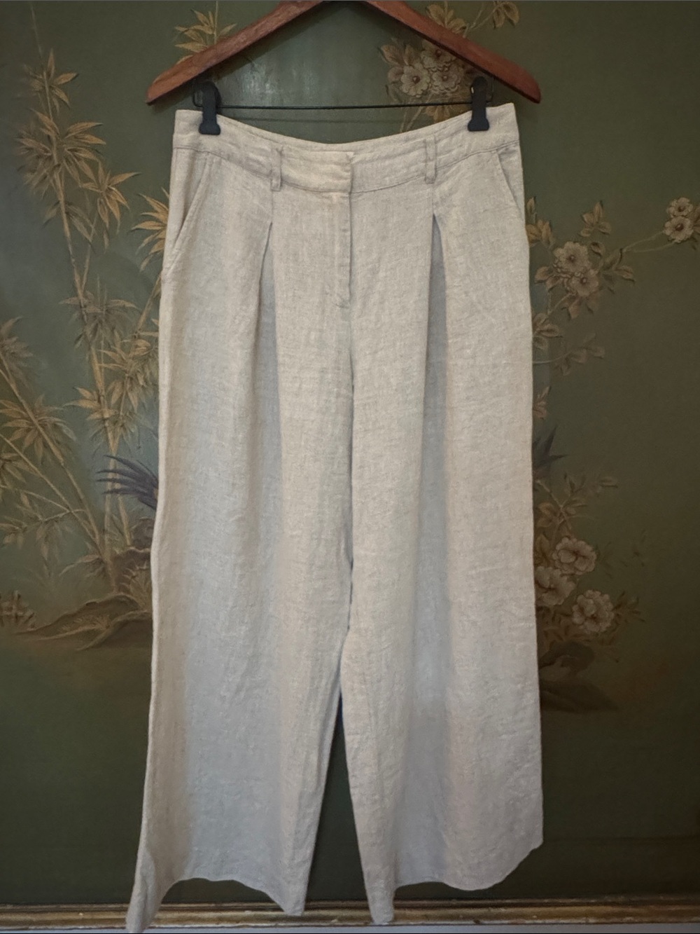 Reformation Light Beige Linen Wide-Leg Pants